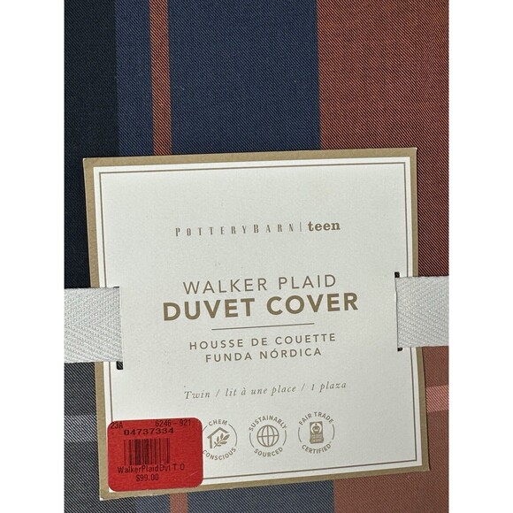 Pottery Barn Teen Walker Red and Blue Plaid Twin Duvet Cover New with Tags - Picture 2 of 5